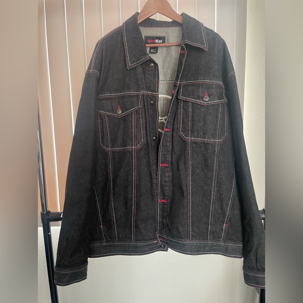 Men's Rockman Black  Platinum Jean Jacket Size X-large